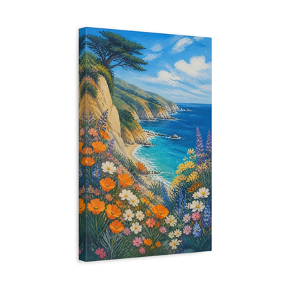 Side Mockup 4. Coastal Wildflower Cliff shown as canvas print