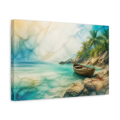 Side Mockup 4. Coastal Wooden Skiff shown as canvas print