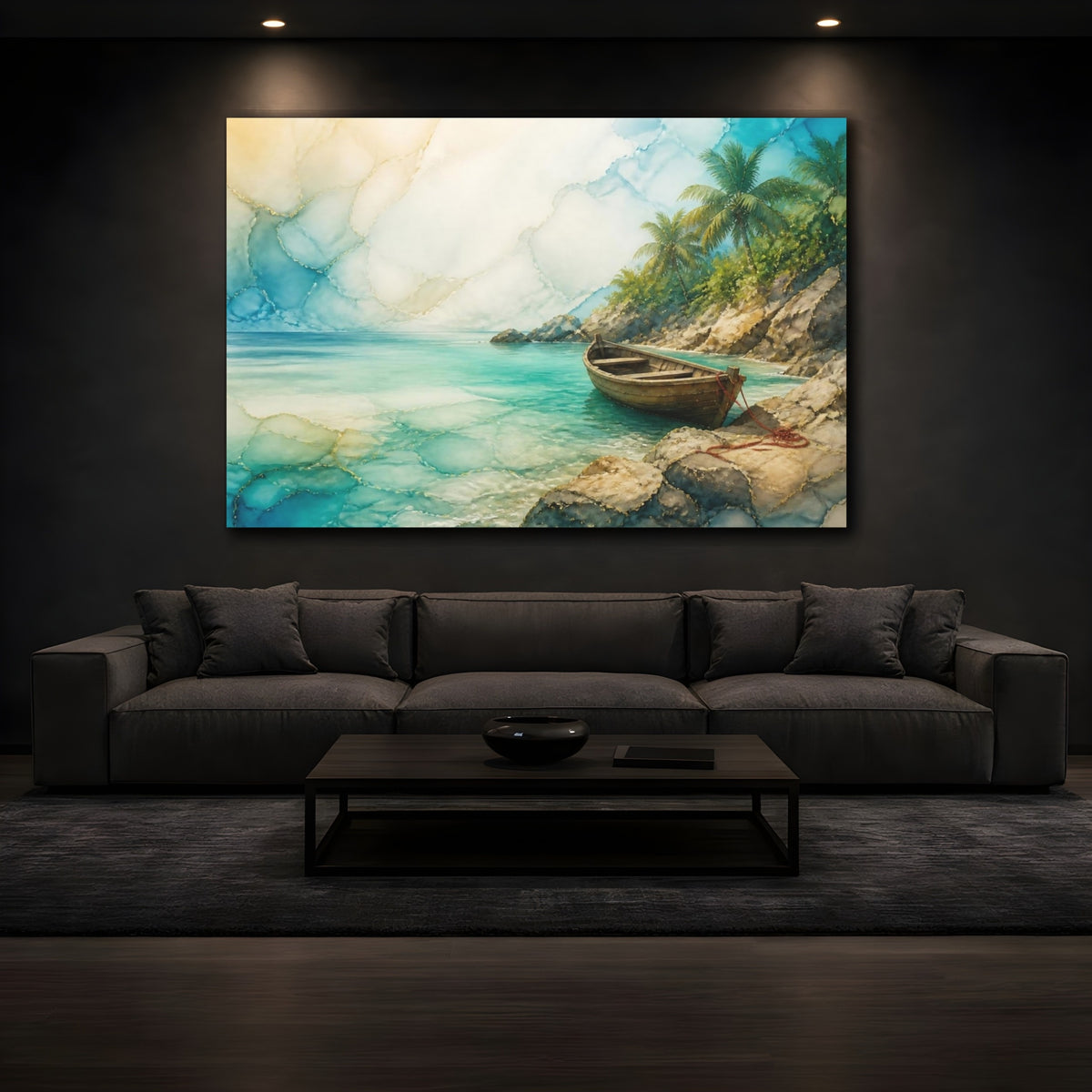 Mockup 3. Coastal Wooden Skiff shown as canvas print