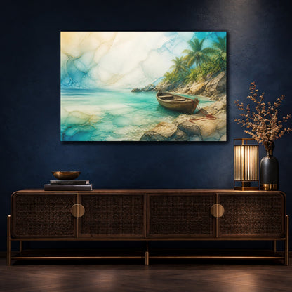 Mockup 4. Coastal Wooden Skiff shown as canvas print