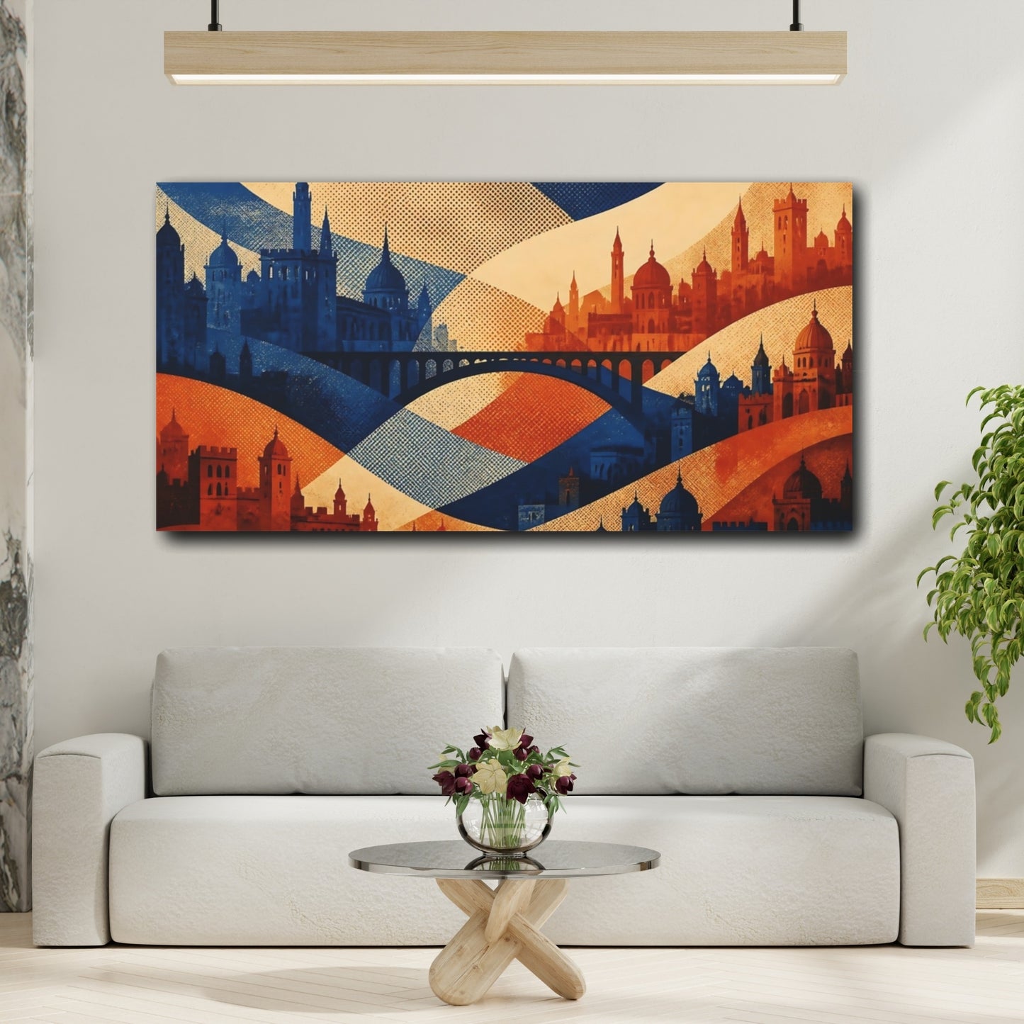 Mockup 2. Cobalt Rust City Bridge shown as canvas print