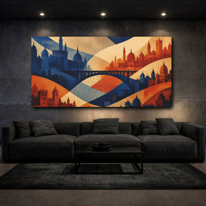 Mockup 3. Cobalt Rust City Bridge shown as canvas print