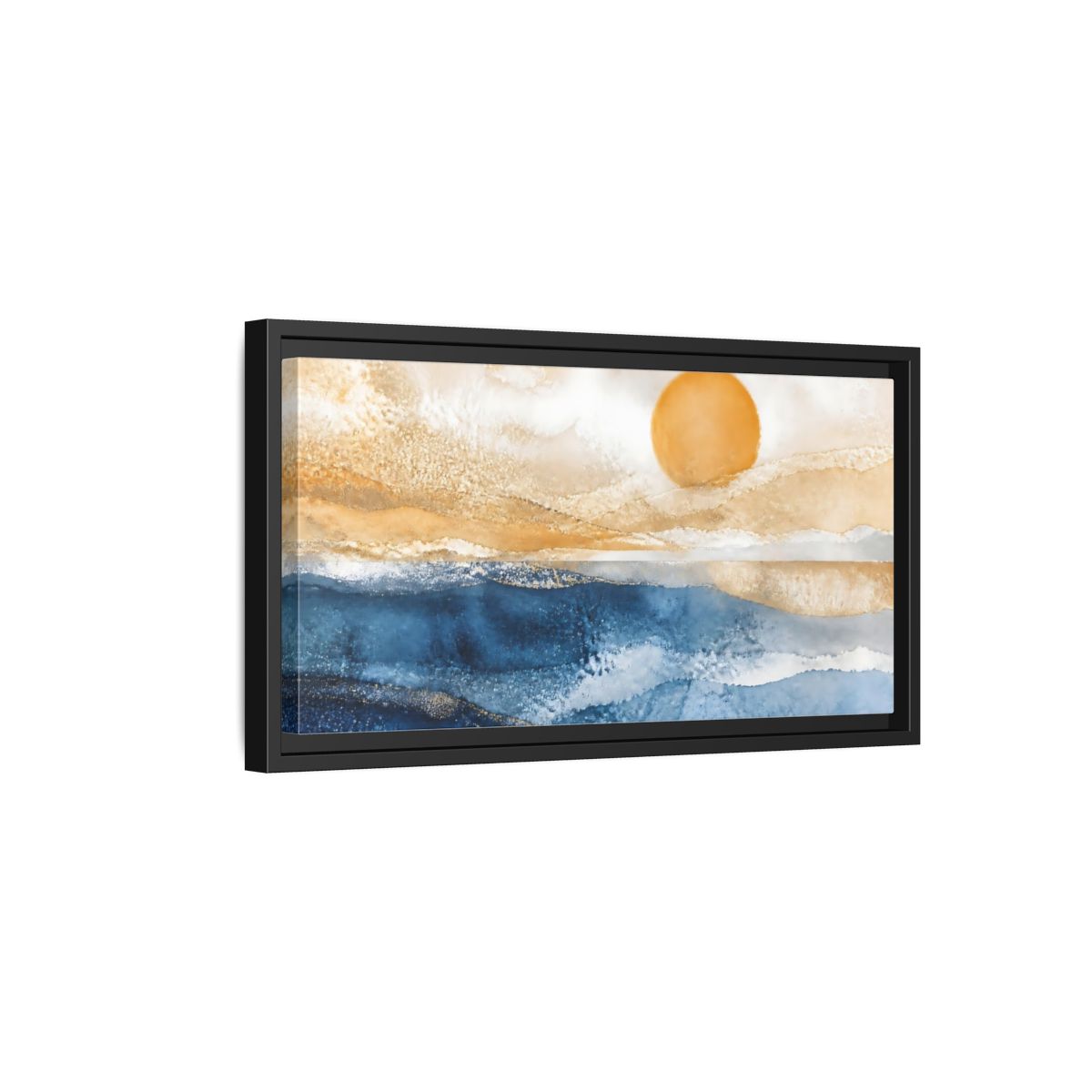 Side Mockup 8. Cobalt Sun Over Sea shown as framed canvas print