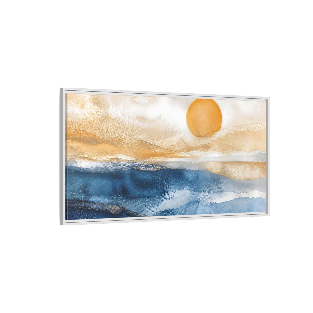 Side Mockup 3. Cobalt Sun Over Sea shown as framed canvas print