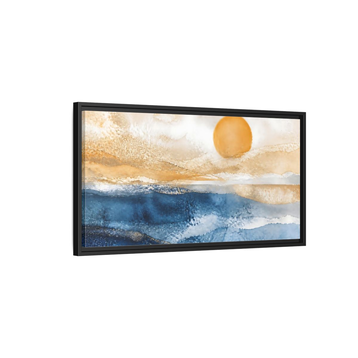 Side Mockup 2. Cobalt Sun Over Sea shown as framed canvas print