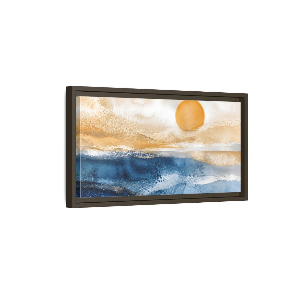 Side Mockup 7. Cobalt Sun Over Sea shown as framed canvas print