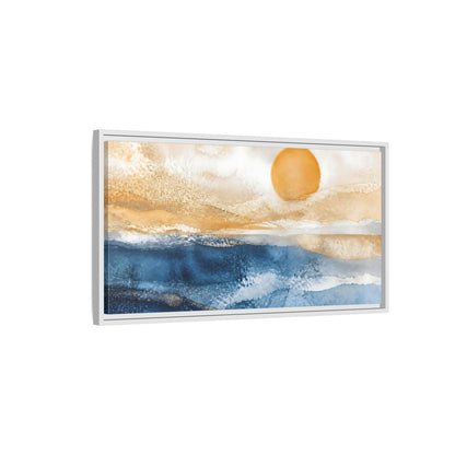 Side Mockup 1. Cobalt Sun Over Sea shown as framed canvas print