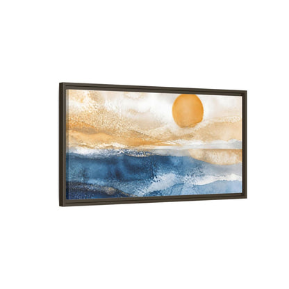 Main Mockup. Cobalt Sun Over Sea shown as framed canvas print