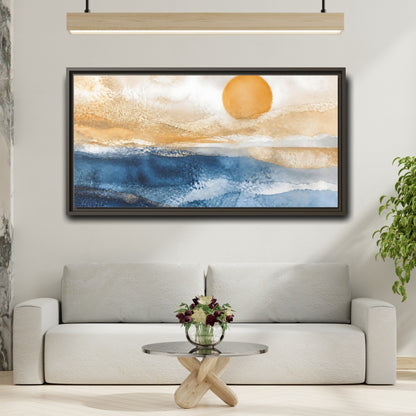Mockup 2. Cobalt Sun Over Sea shown as framed canvas print