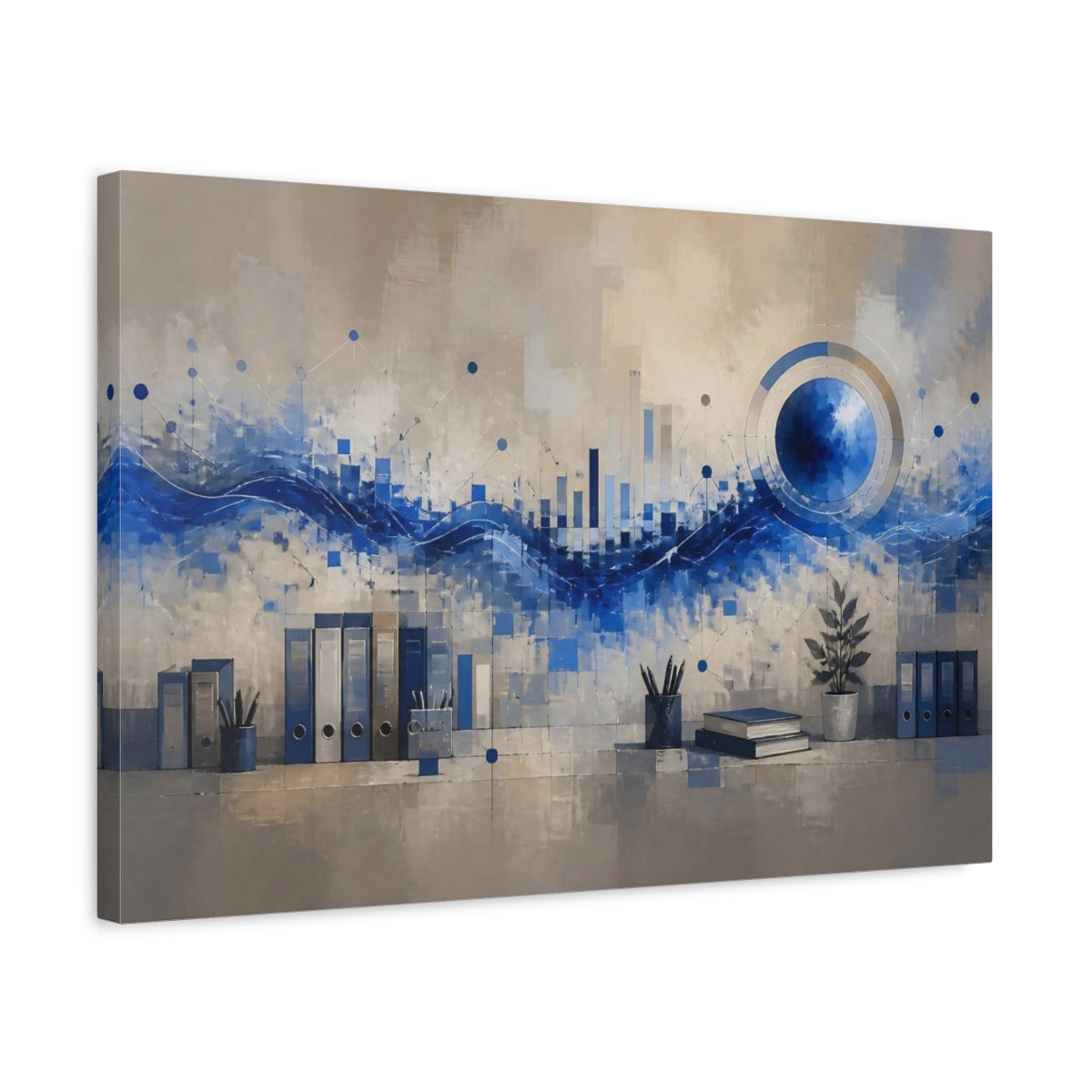 Side Mockup 3. Cobalt Wave Office Scene shown as canvas print