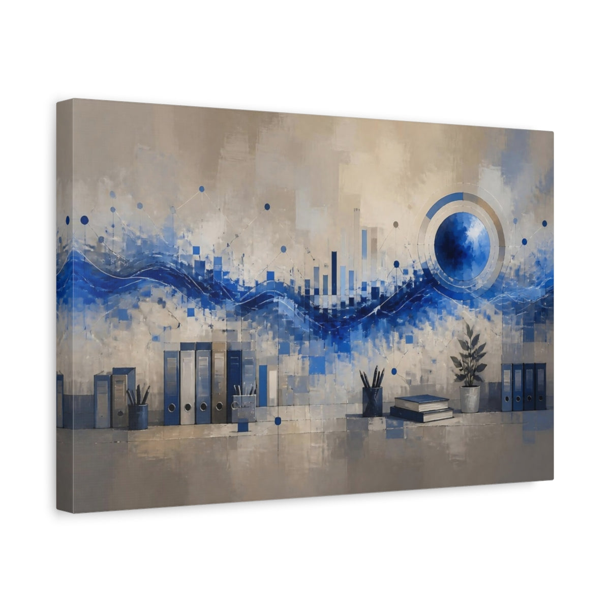 Side Mockup 4. Cobalt Wave Office Scene shown as canvas print