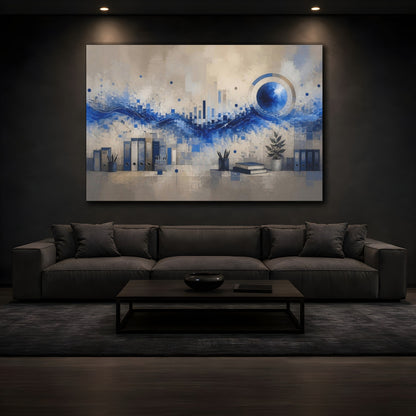 Mockup 3. Cobalt Wave Office Scene shown as canvas print