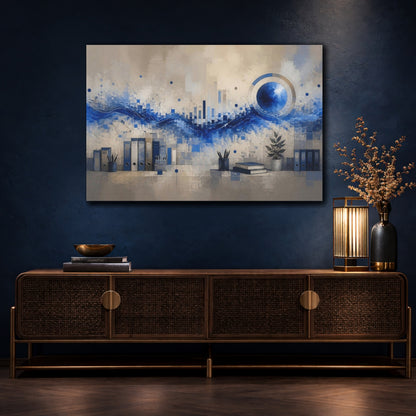 Mockup 4. Cobalt Wave Office Scene shown as canvas print