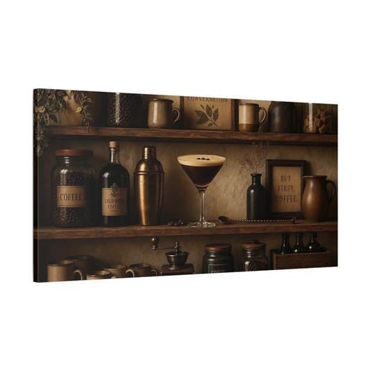 Main Mockup. Coffee Bar Still Life shown as canvas print