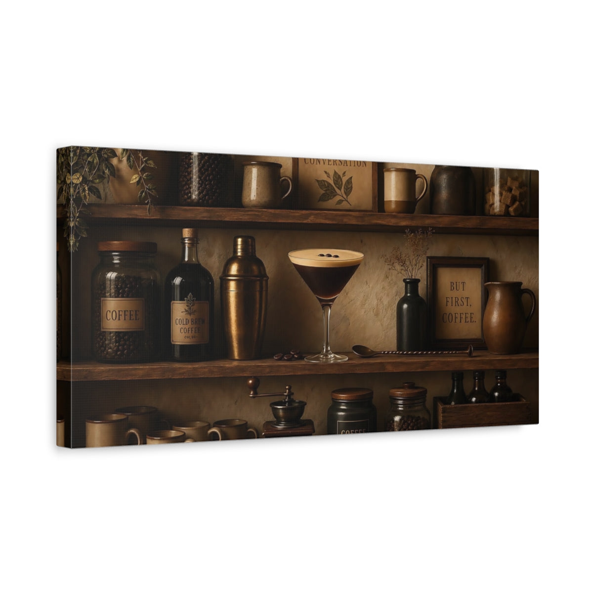 Side Mockup 3. Coffee Bar Still Life shown as canvas print