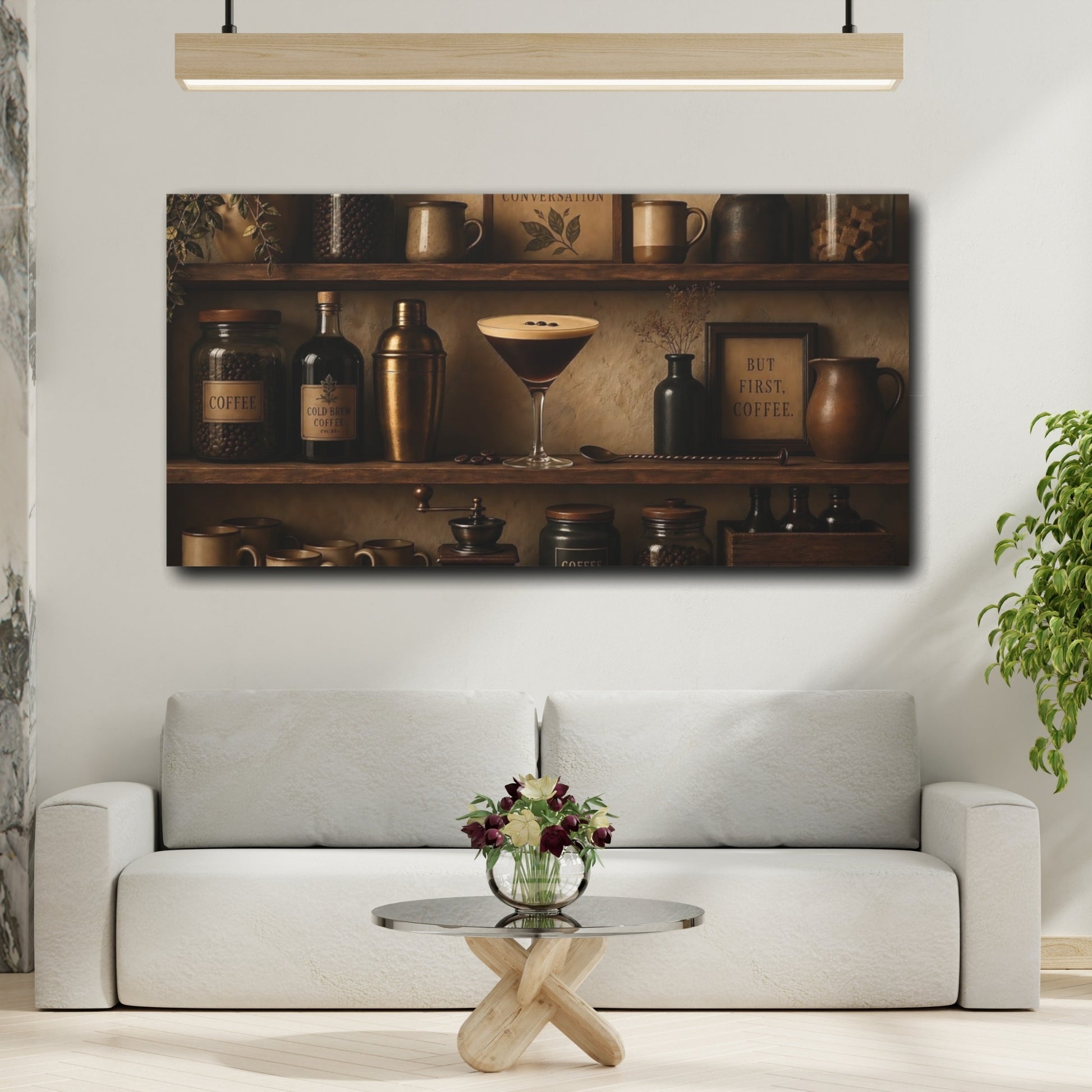 Mockup 2. Coffee Bar Still Life shown as canvas print