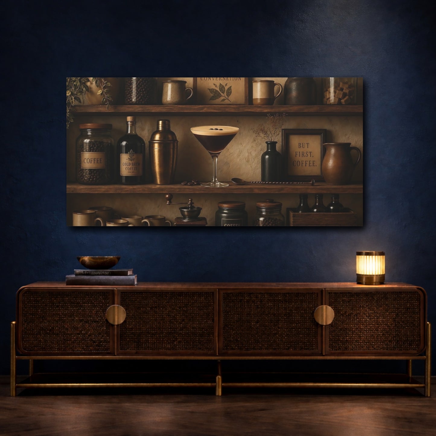 Mockup 4. Coffee Bar Still Life shown as canvas print