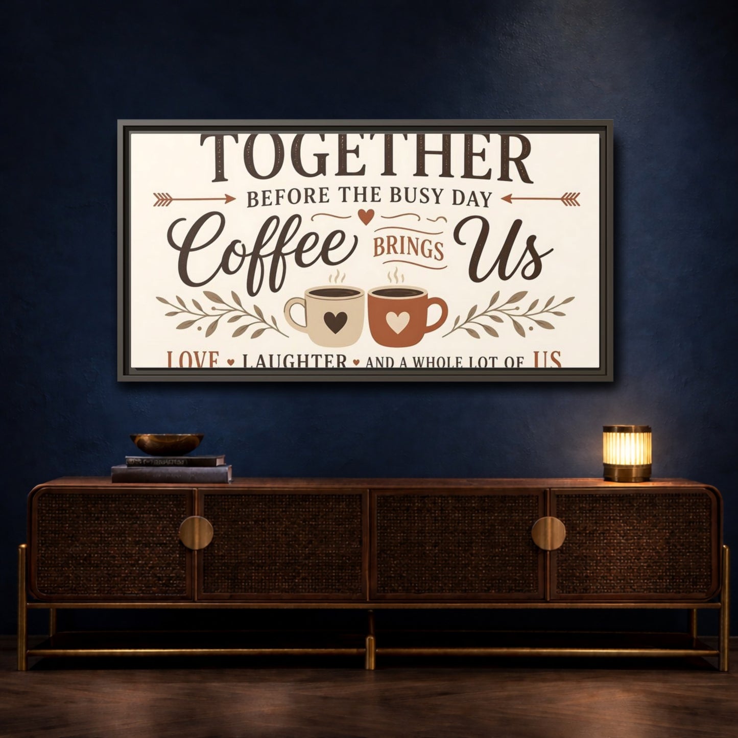 Mockup 4. Coffee Brings Us Together shown as framed canvas print