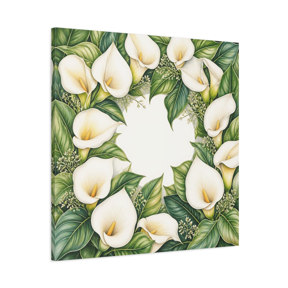 Main Mockup. Colored Pencil Realism, Fine Detailing, Smooth Shading Ivory Calla Lily Memory Grace shown as stretched canvas wall art
