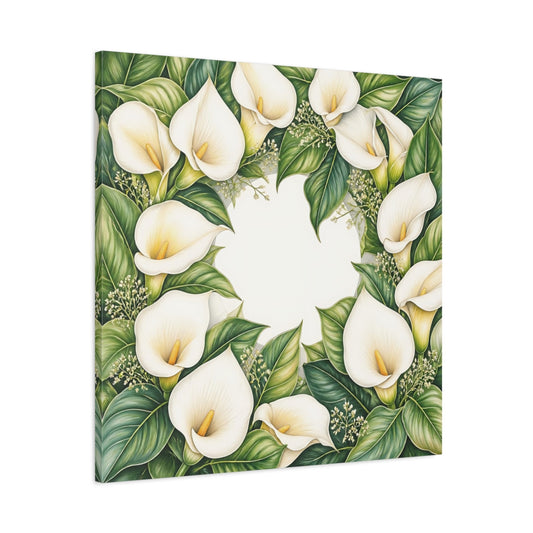 Main Mockup. Colored Pencil Realism, Fine Detailing, Smooth Shading Ivory Calla Lily Memory Grace shown as stretched canvas wall art