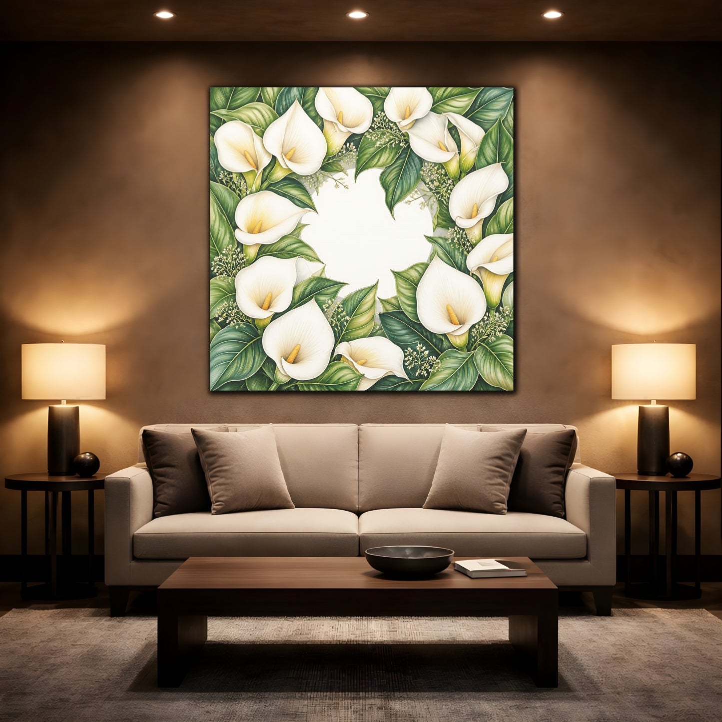 Mockup 2. Colored Pencil Realism, Fine Detailing, Smooth Shading Ivory Calla Lily Memory Grace shown as stretched canvas wall art