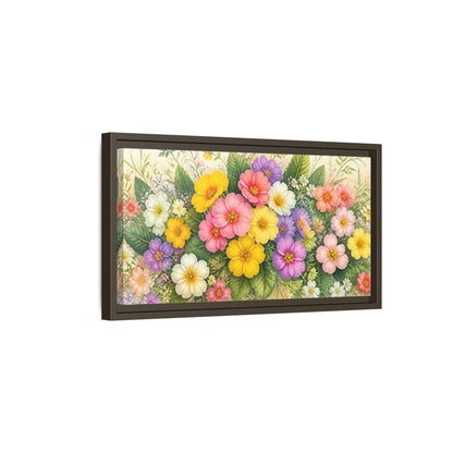Side Mockup 7. Colorful Primrose Bouquet shown as framed canvas print