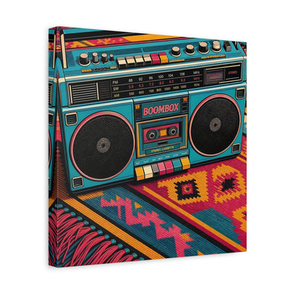 Side Mockup 7. Colorful Retro Boombox shown as canvas print