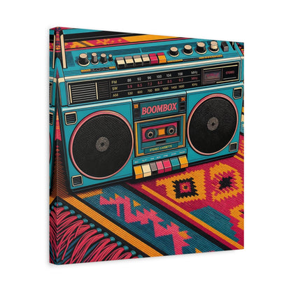 Side Mockup 6. Colorful Retro Boombox shown as canvas print