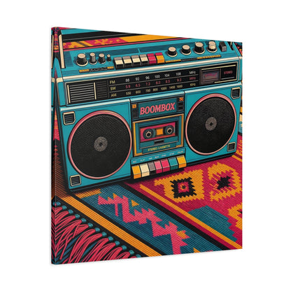 Side Mockup 3. Colorful Retro Boombox shown as canvas print
