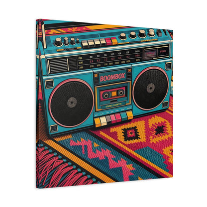 Side Mockup 4. Colorful Retro Boombox shown as canvas print