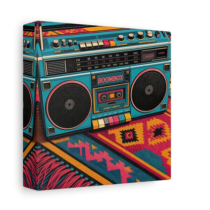 Side Mockup 2. Colorful Retro Boombox shown as canvas print