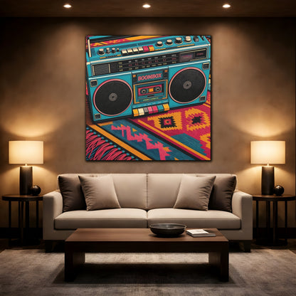 Mockup 2. Colorful Retro Boombox shown as canvas print