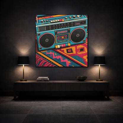 Mockup 3. Colorful Retro Boombox shown as canvas print