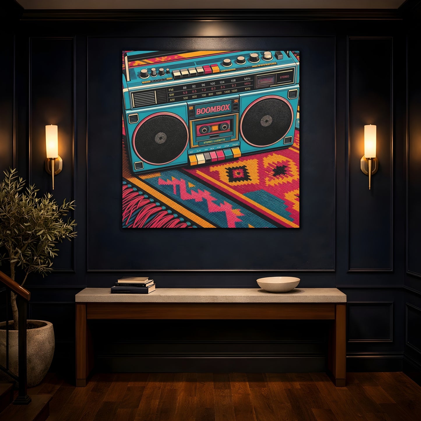 Mockup 4. Colorful Retro Boombox shown as canvas print