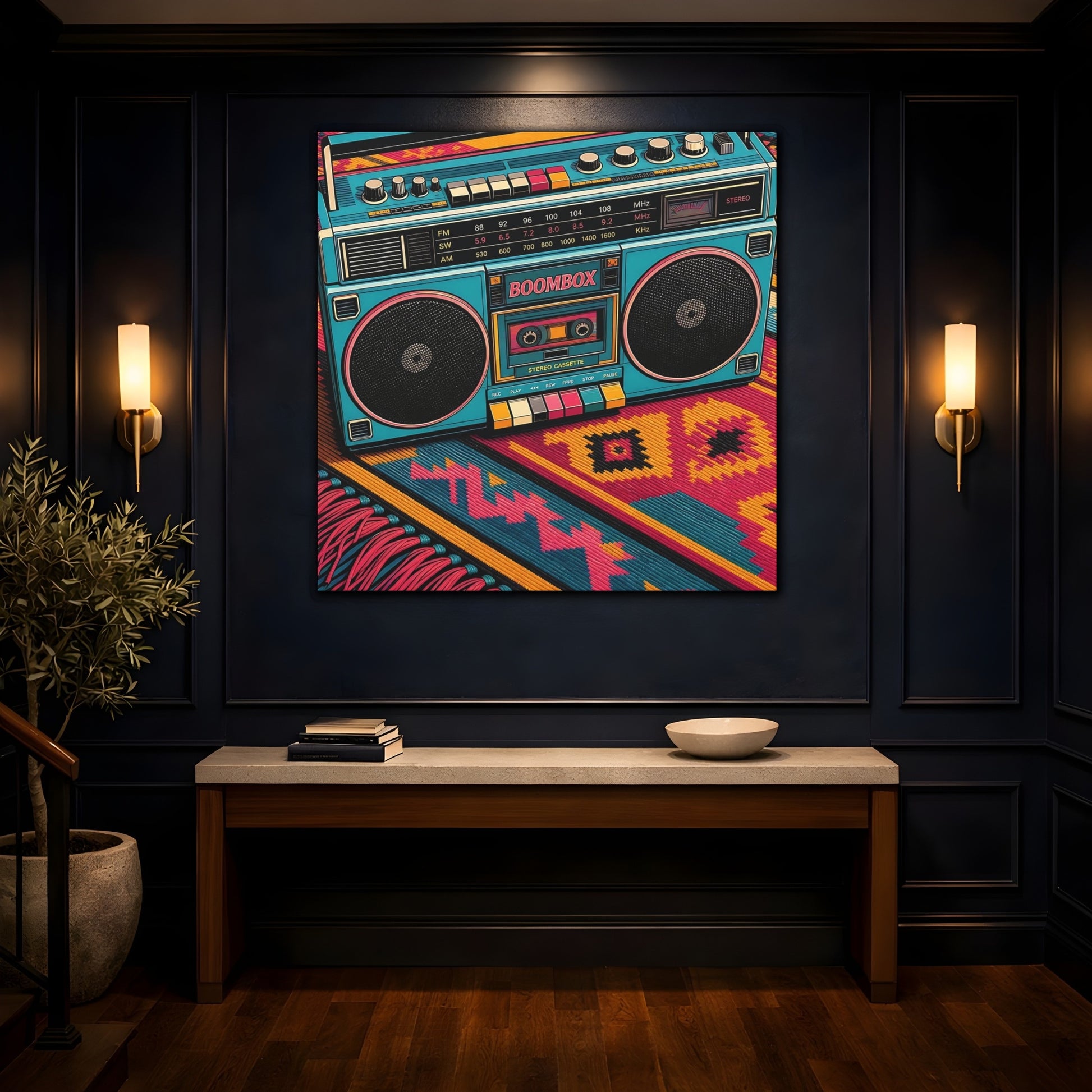 Mockup 4. Colorful Retro Boombox shown as canvas print