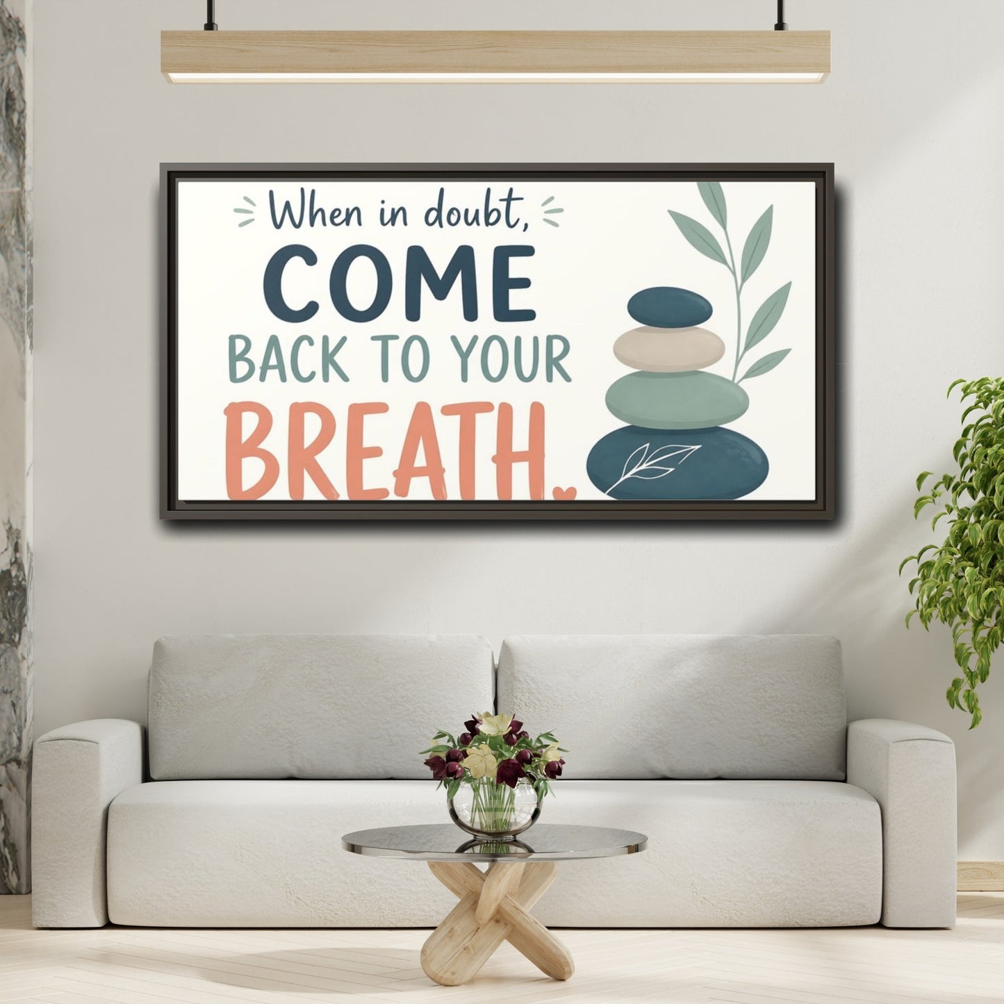 Mockup 2. Come Back To Your Breath shown as framed canvas print