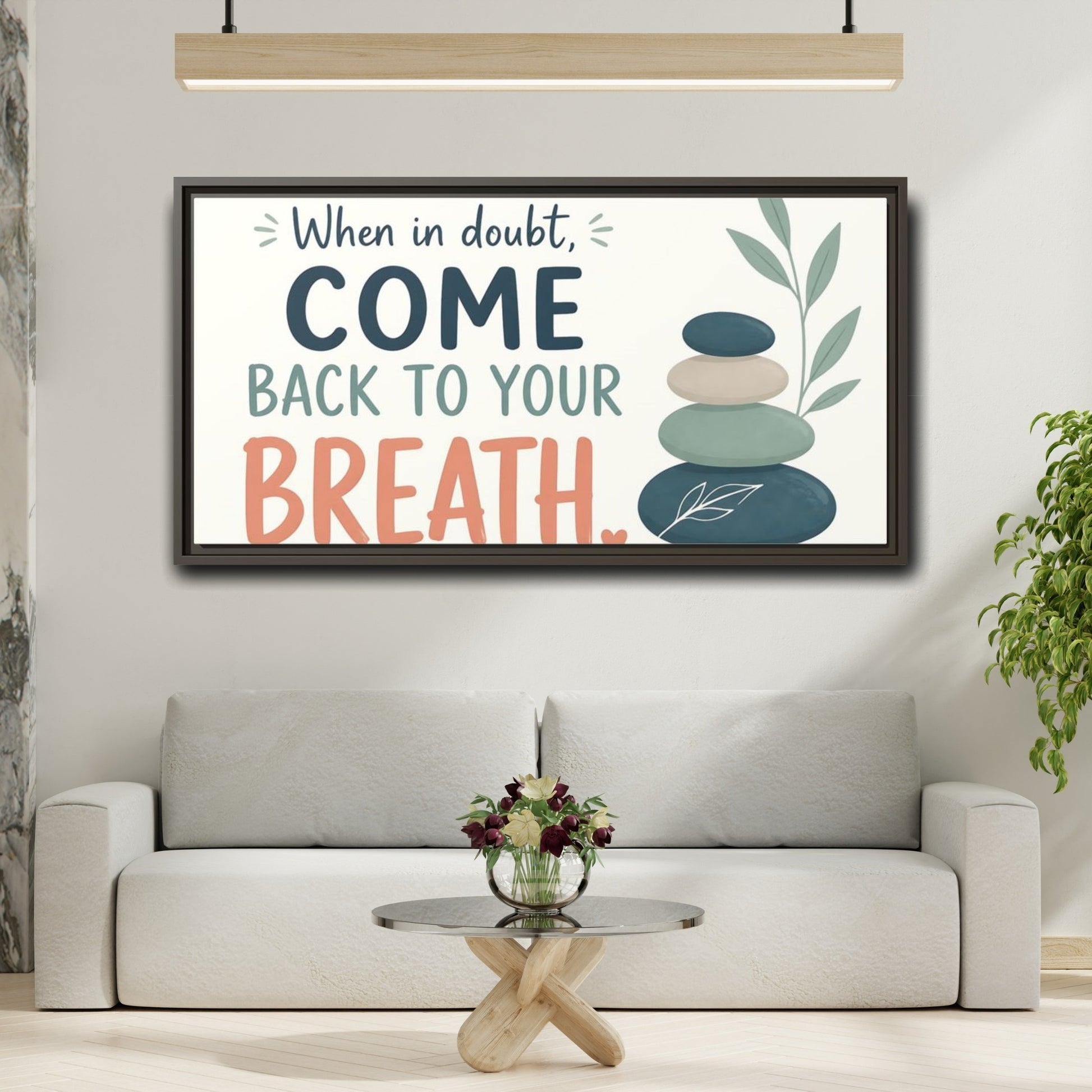 Mockup 2. Come Back To Your Breath shown as framed canvas print