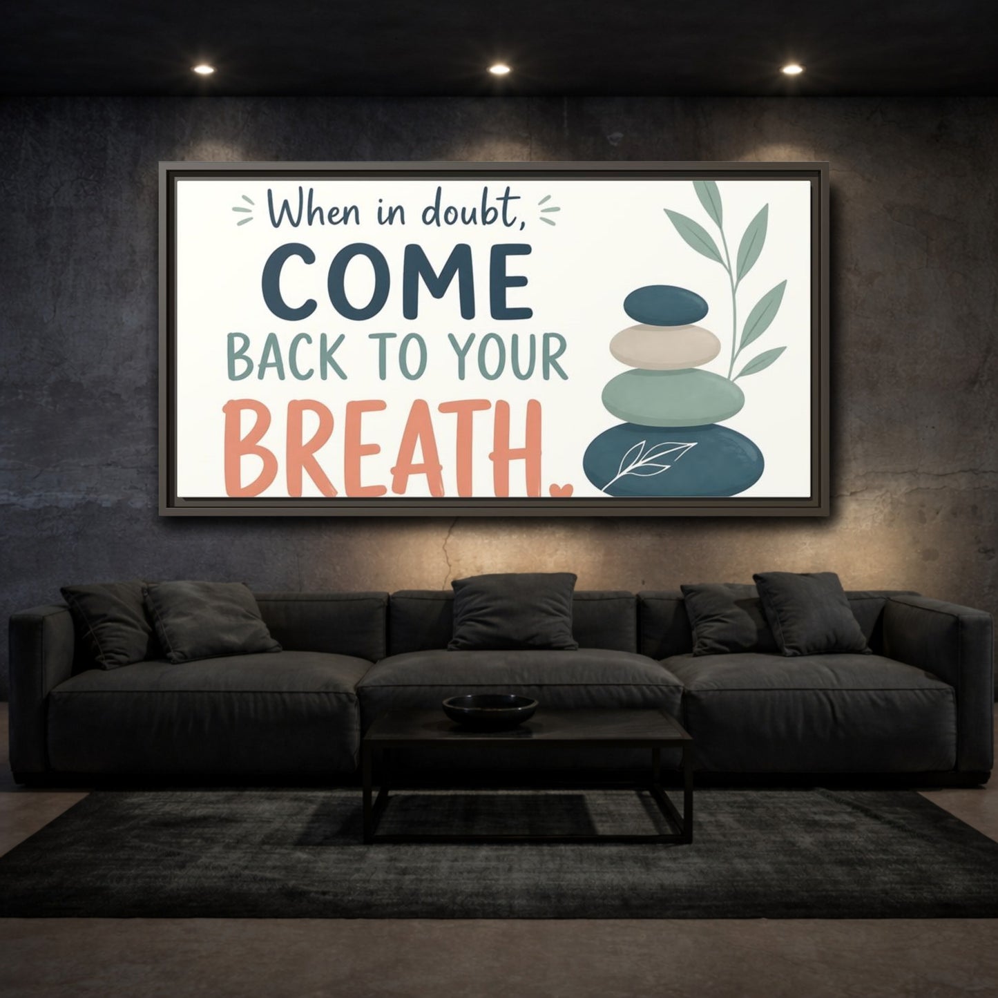 Mockup 3. Come Back To Your Breath shown as framed canvas print