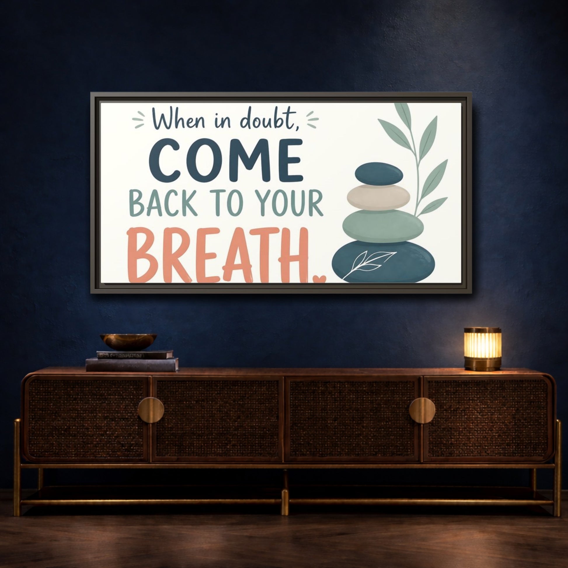 Mockup 4. Come Back To Your Breath shown as framed canvas print