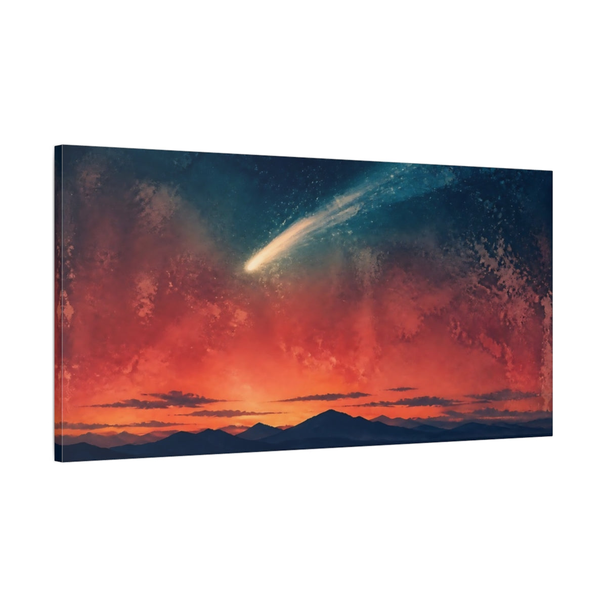 Main Mockup. Comet Over Red Twilight shown as canvas print