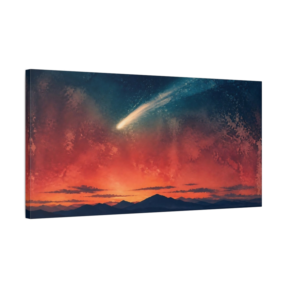 Side Mockup 1. Comet Over Red Twilight shown as canvas print