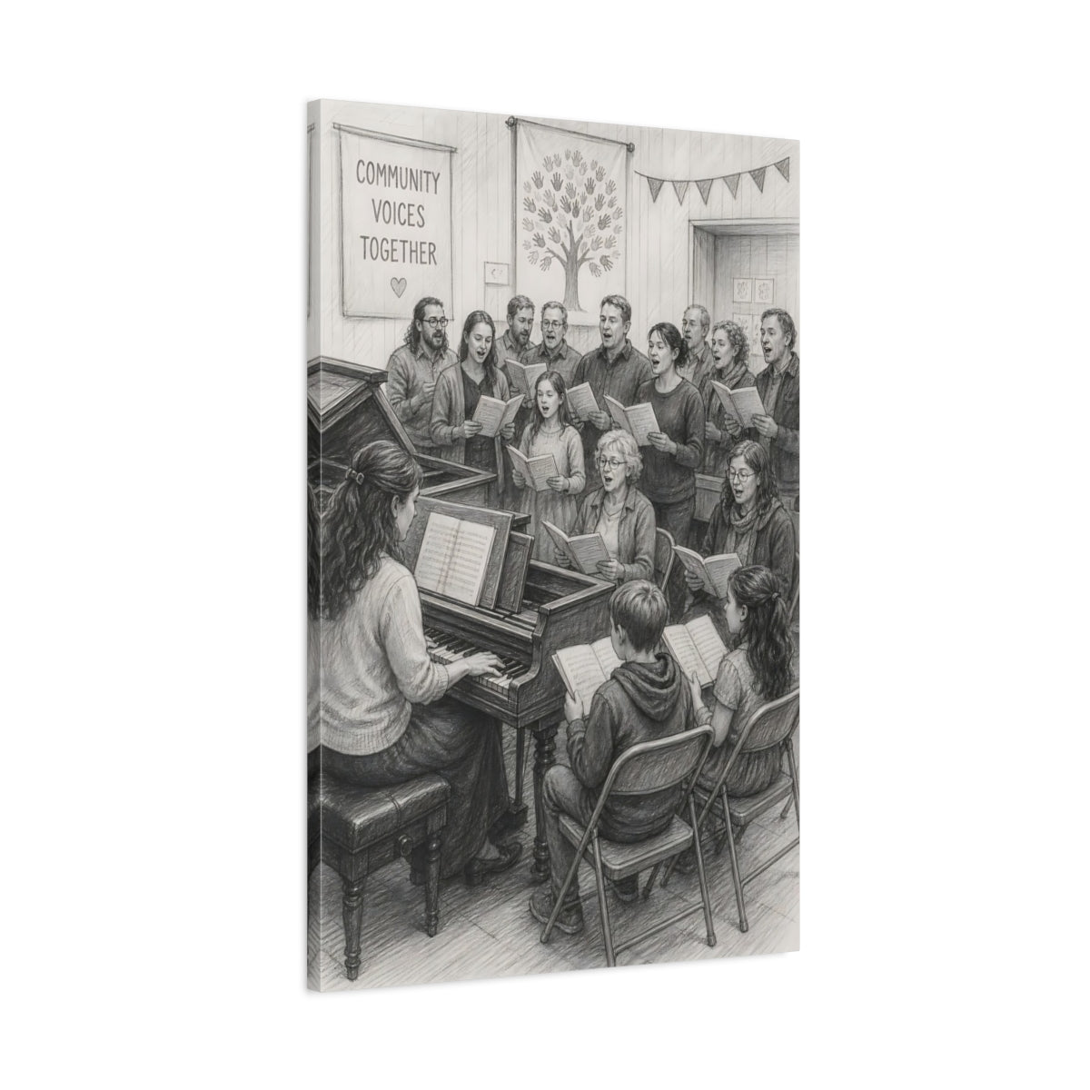 Main Mockup. Community Choir Rehearsal shown as canvas print