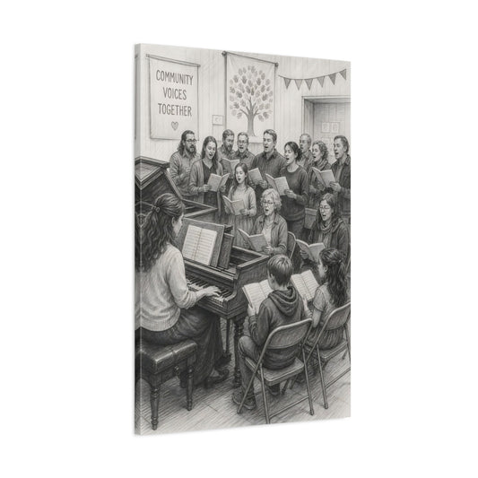 Main Mockup. Community Choir Rehearsal shown as canvas print