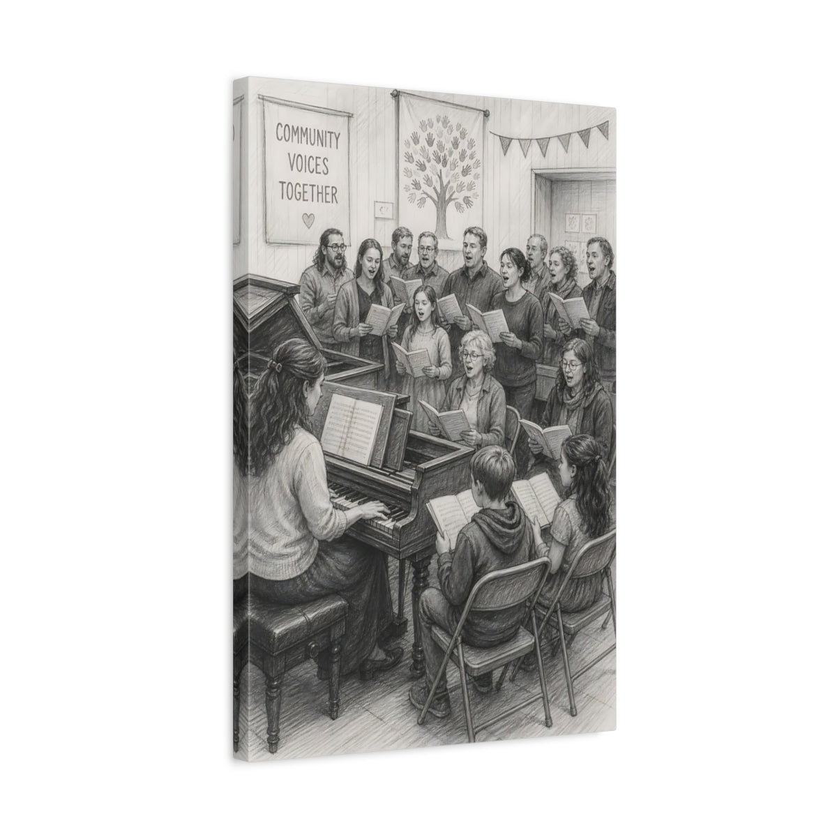 Side Mockup 3. Community Choir Rehearsal shown as canvas print