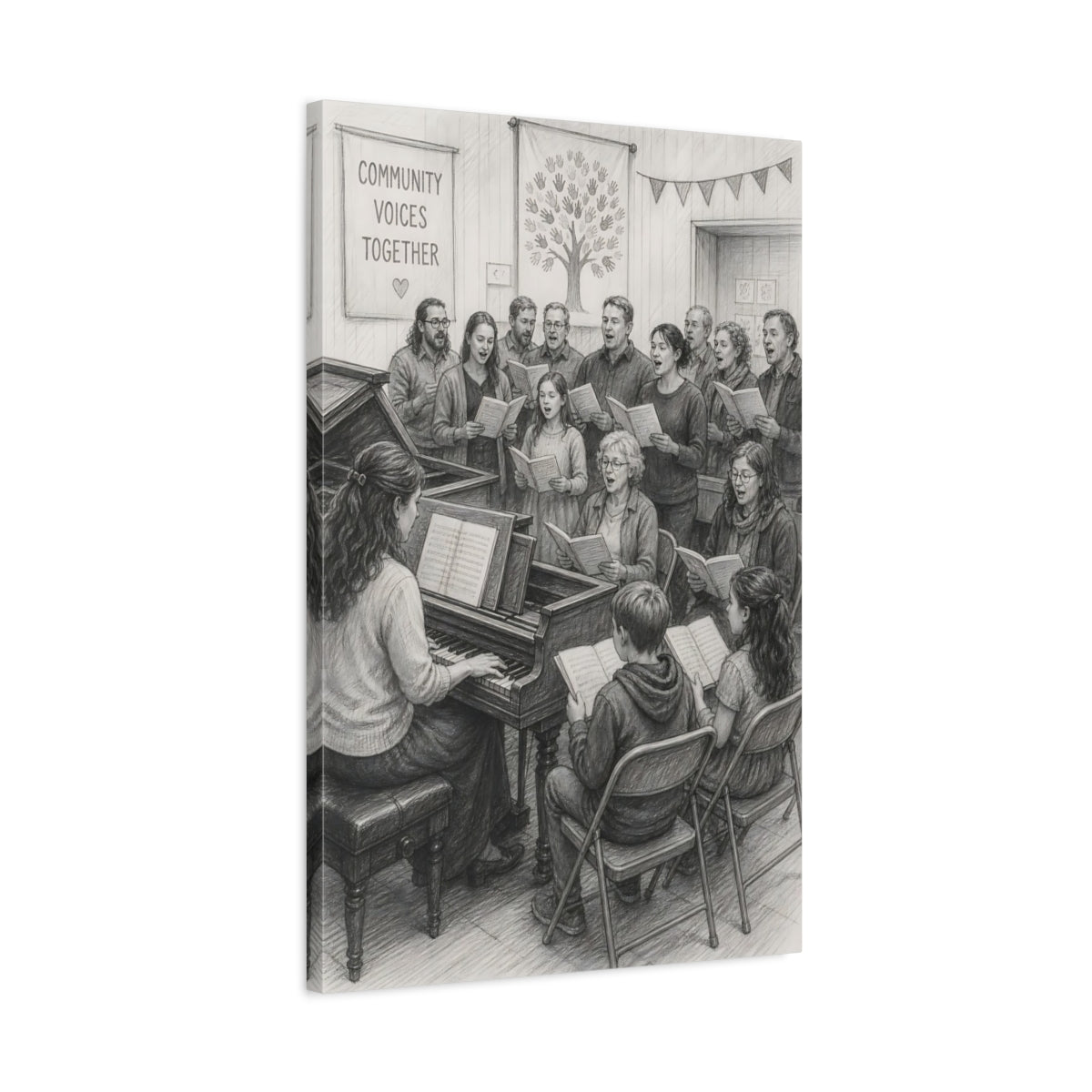 Side Mockup 2. Community Choir Rehearsal shown as canvas print