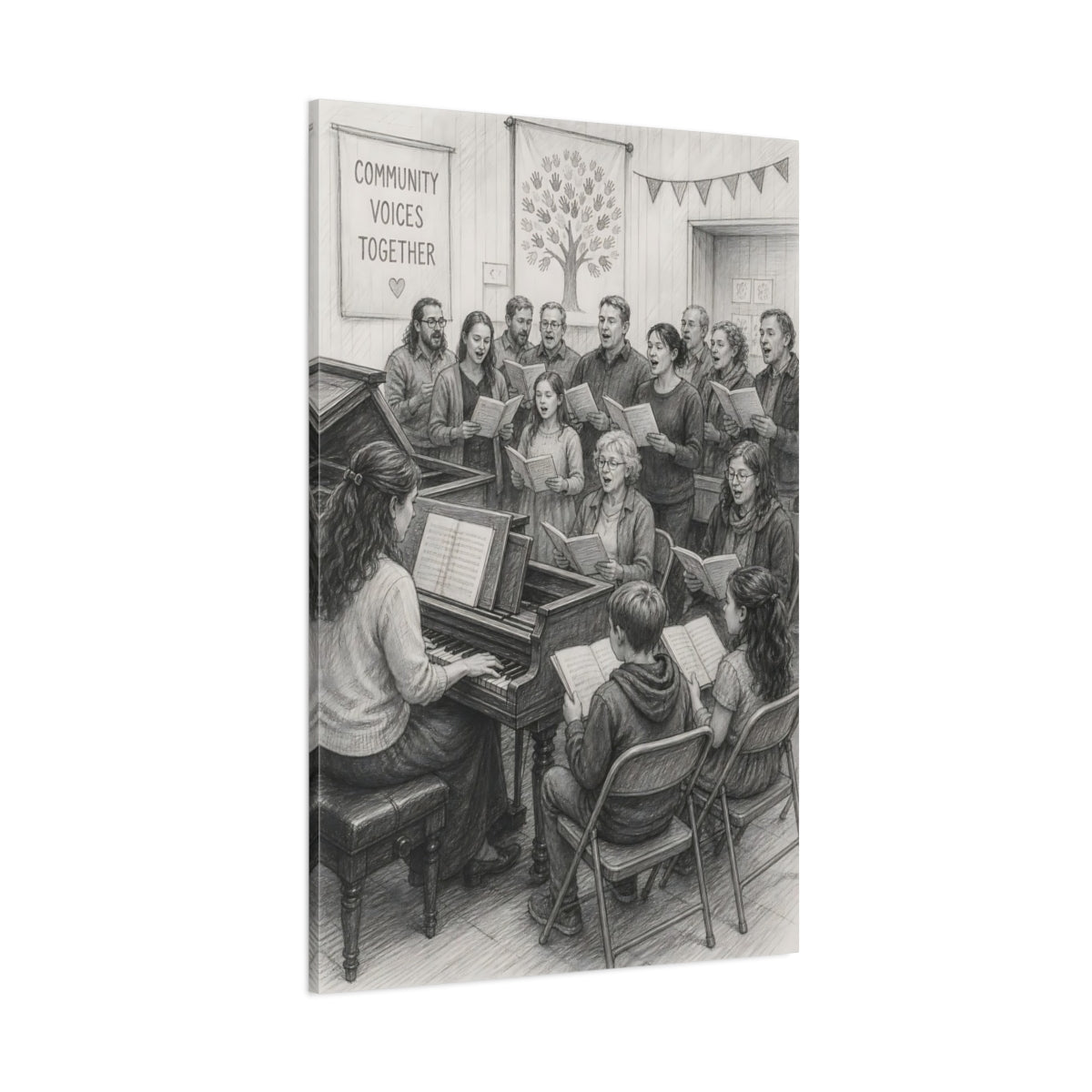 Side Mockup 1. Community Choir Rehearsal shown as canvas print