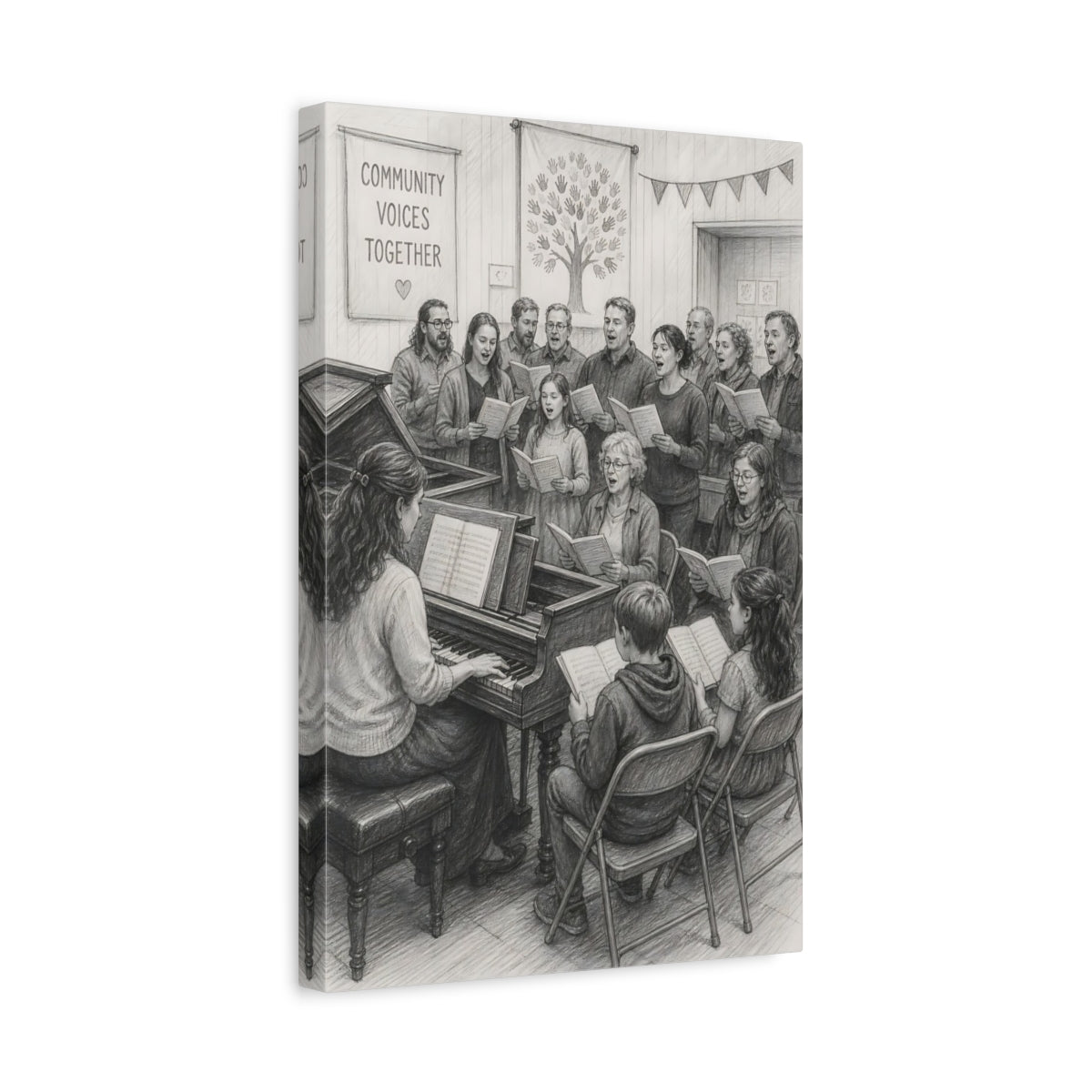 Side Mockup 4. Community Choir Rehearsal shown as canvas print