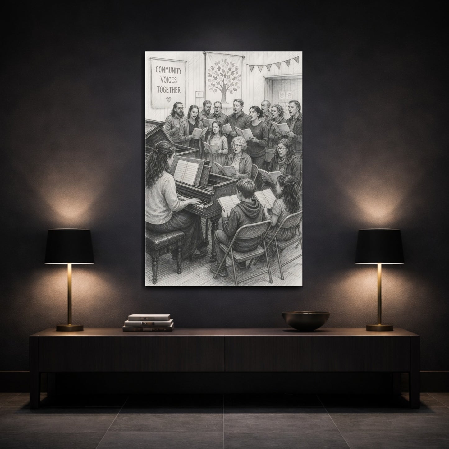 Mockup 3. Community Choir Rehearsal shown as canvas print