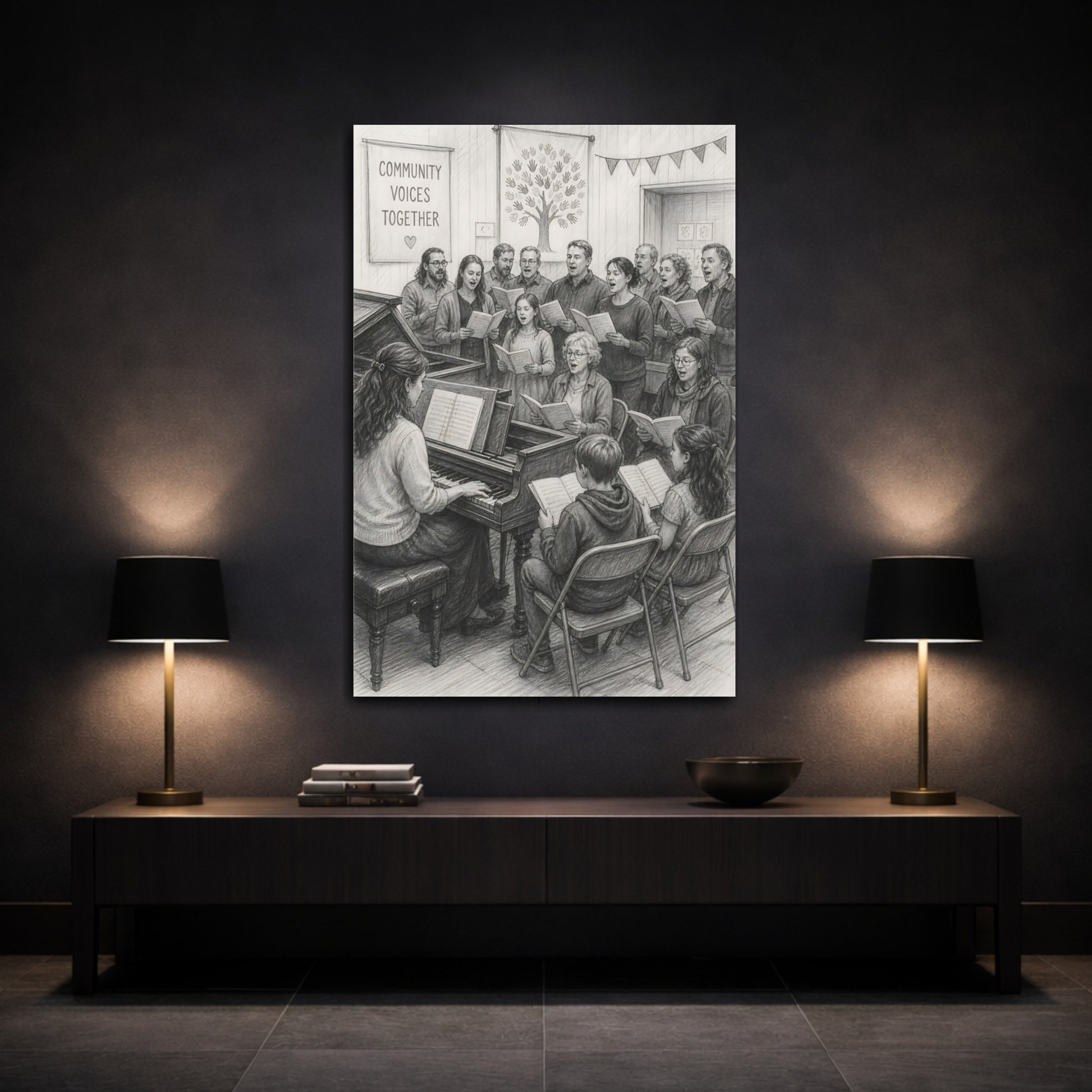 Mockup 3. Community Choir Rehearsal shown as canvas print