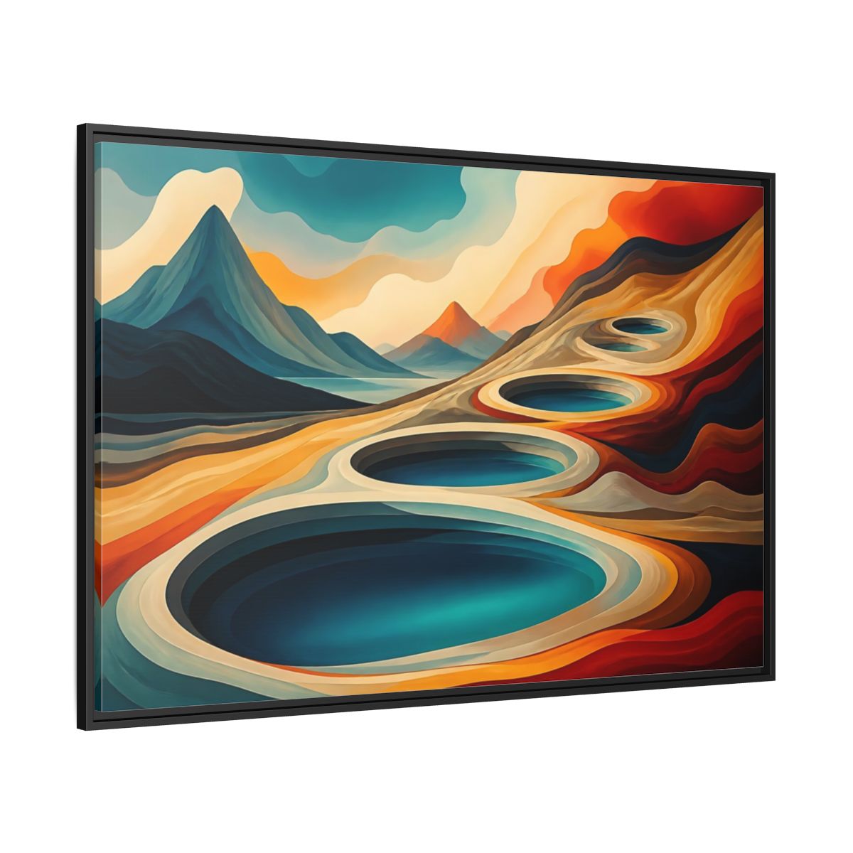 Side Mockup 12. Concentric Mountain Pools shown as framed canvas print